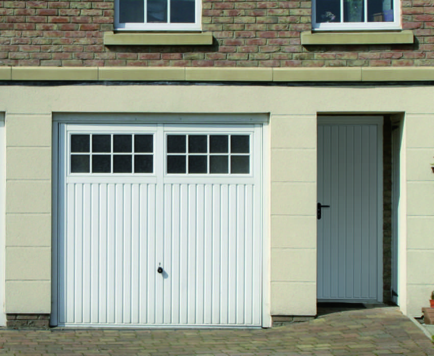traditional-white-garage-door-matching-front-door